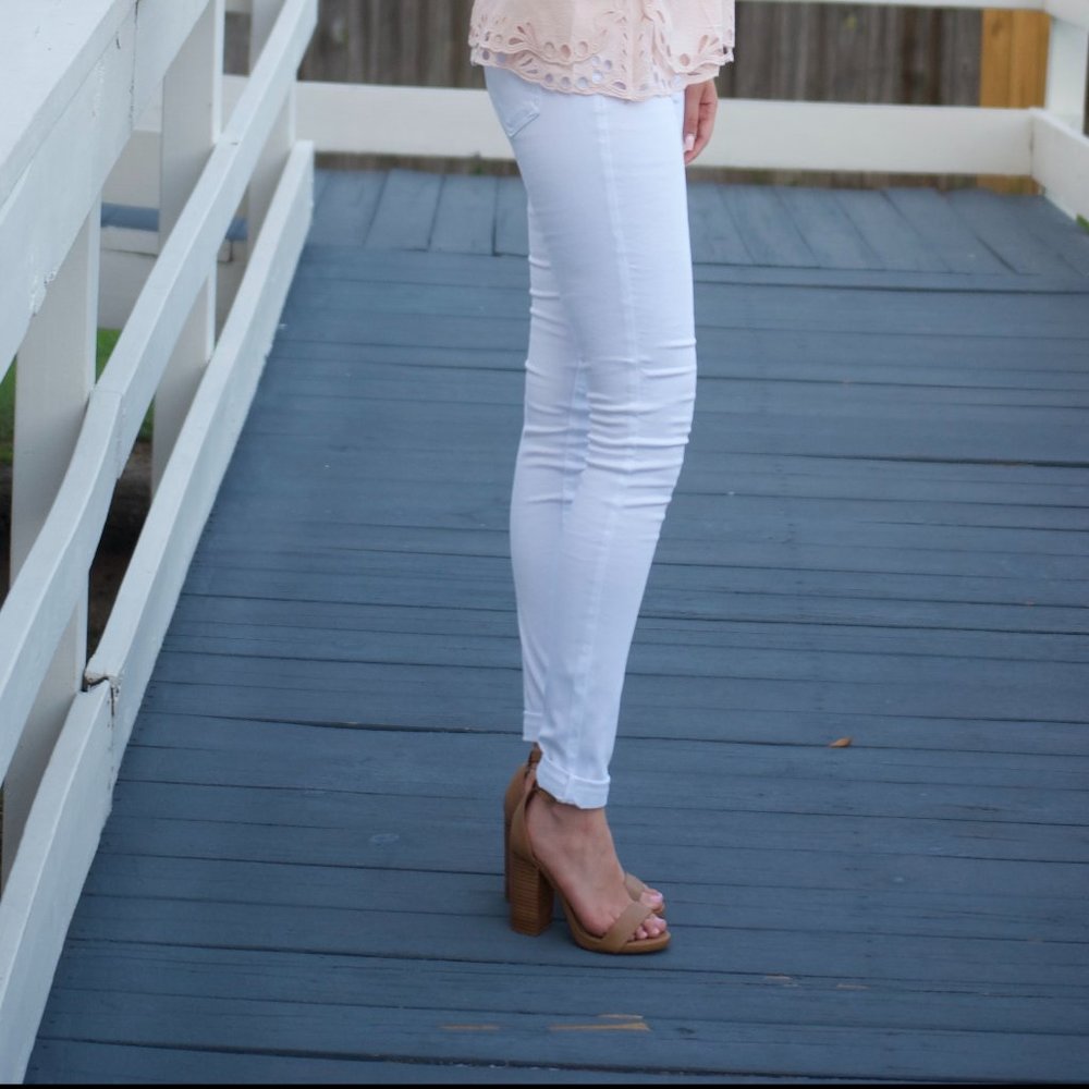 White Denim Mid Rise Ankle Skinny
